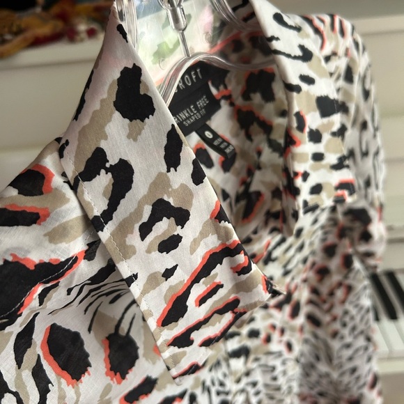 Foxcroft Animal Print Blouse - Black, White, Red 4 - Picture 11 of 16